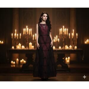 VTG Rickie Freeman Evening Gown Black Red Mesh Overlay Vamp Whimsigoth Gothic 8